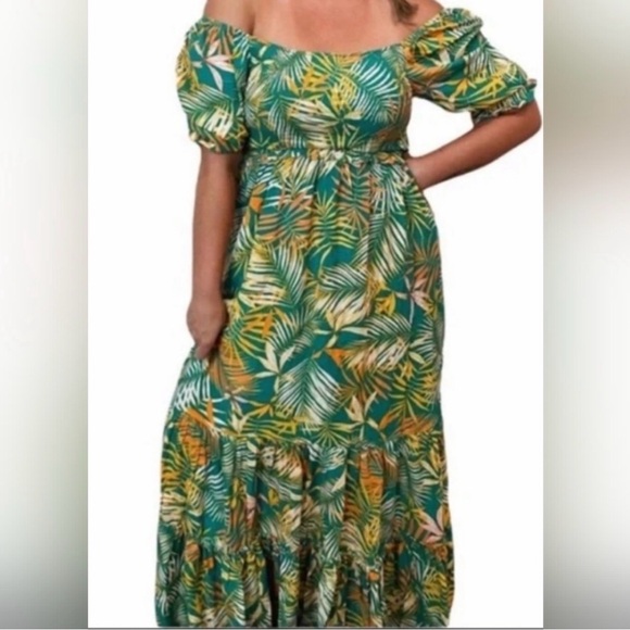 NWT BETSEY JOHNSON Tropical Smocked Green and Yellow Maxi Dress - Picture 4 of 17